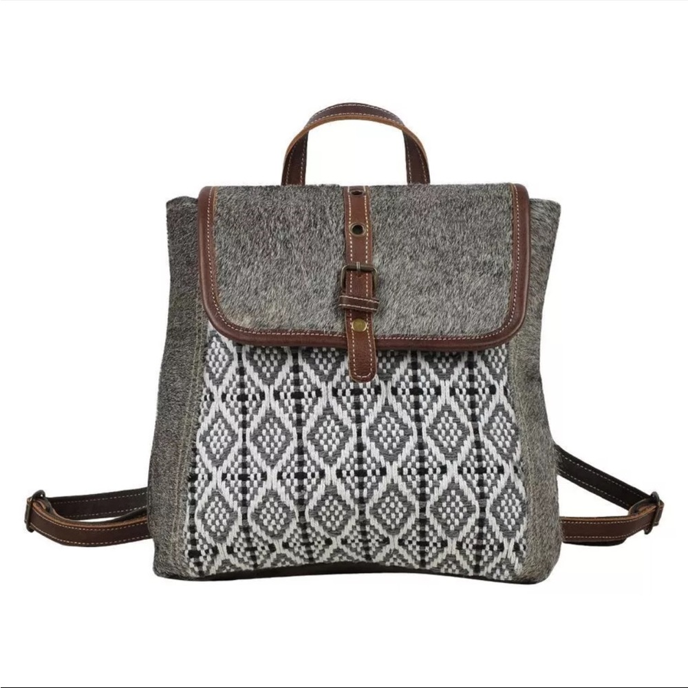 Myra Stella Backpack Bag Upcycled Canvas & Hair-On Cowhide Leather NWOT